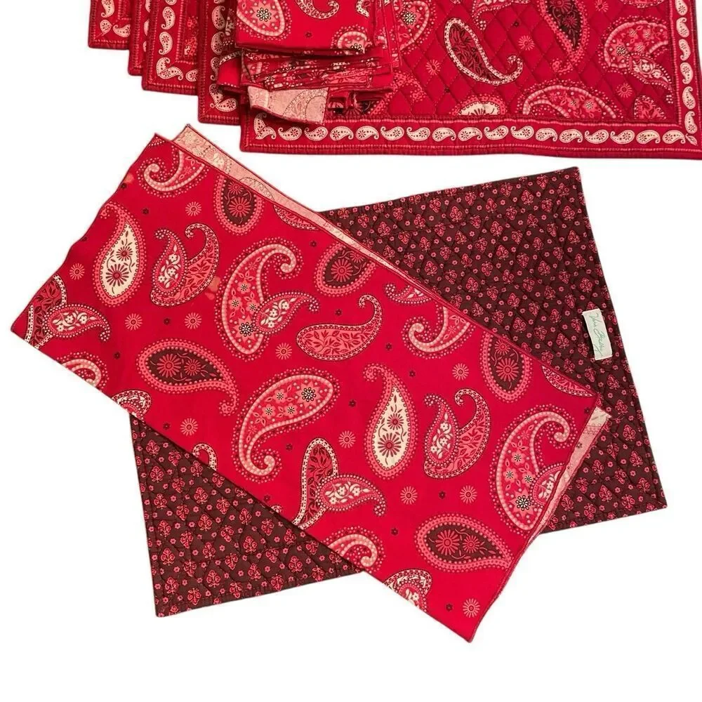 Vera Bradley Mesa Red Set 6 Quilted Placemats and 9 Napkins Paisley Print